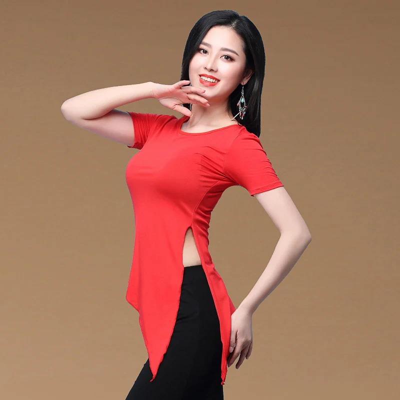 red short sleeve Взрослые Модальные восточные топы для танца живота, рубашки, костюмы для продажи, женская одежда для восточных танцев, одежда для танца живота r - Цвет: red short sleeve