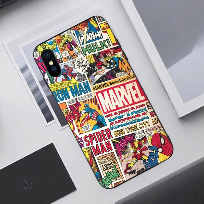 Герои комиксов Marvel, плакат, мягкий чехол для телефона, для iphone xs 11 pro xs max x xr 7 6s 8 6 plus 5S se 5, ТПУ чехол, паук, Железный человек