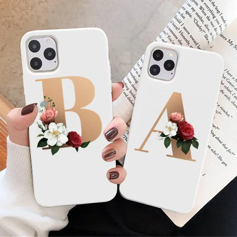

Flower 26 English name letters custom Phone Case Candy Color for iPhone 6 7 8 11 12 s mini pro X XS XR MAX Plus