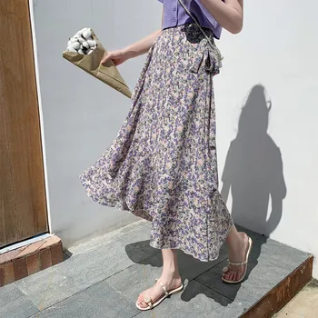 

Korean version of the net red skirt female summer lace ruffled beach skirt irregular skirt fishtail chiffon floral skirt