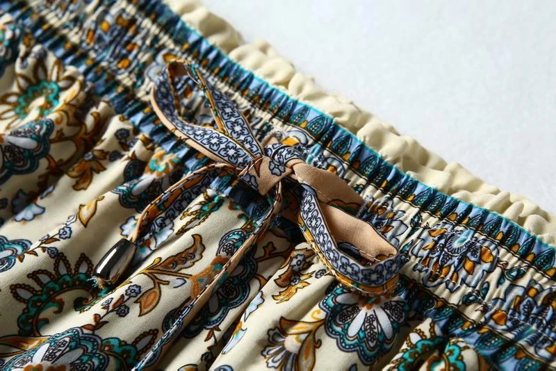 Everkaki Boho Длинные юбки с принтом женские осенние зимние цыганские пояса завязываются свободные каникулы Женские винтажные повседневные юбки женские Новые