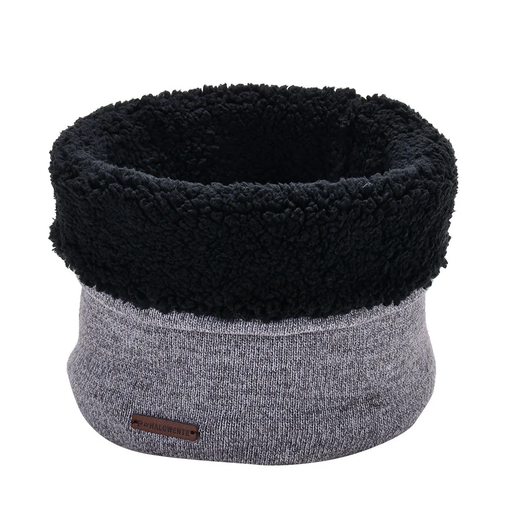 Мужской вязаный шерстяной зимний термо-шарф, теплый воротник-хомут, Круглый вязаный шарф, флисовые плотные шарфы# S