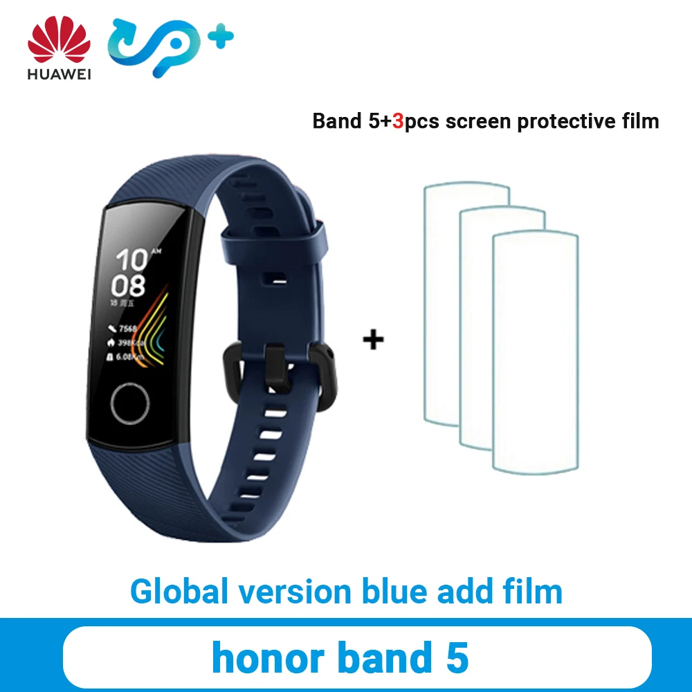 Huawei Honor band 5, смарт-браслет, глобальная версия, кровяный кислород, Смарт-часы AMOLED, huawei, умный Браслет, сердцебиение, ftness, трекер сна - Цвет: GB Blue add film