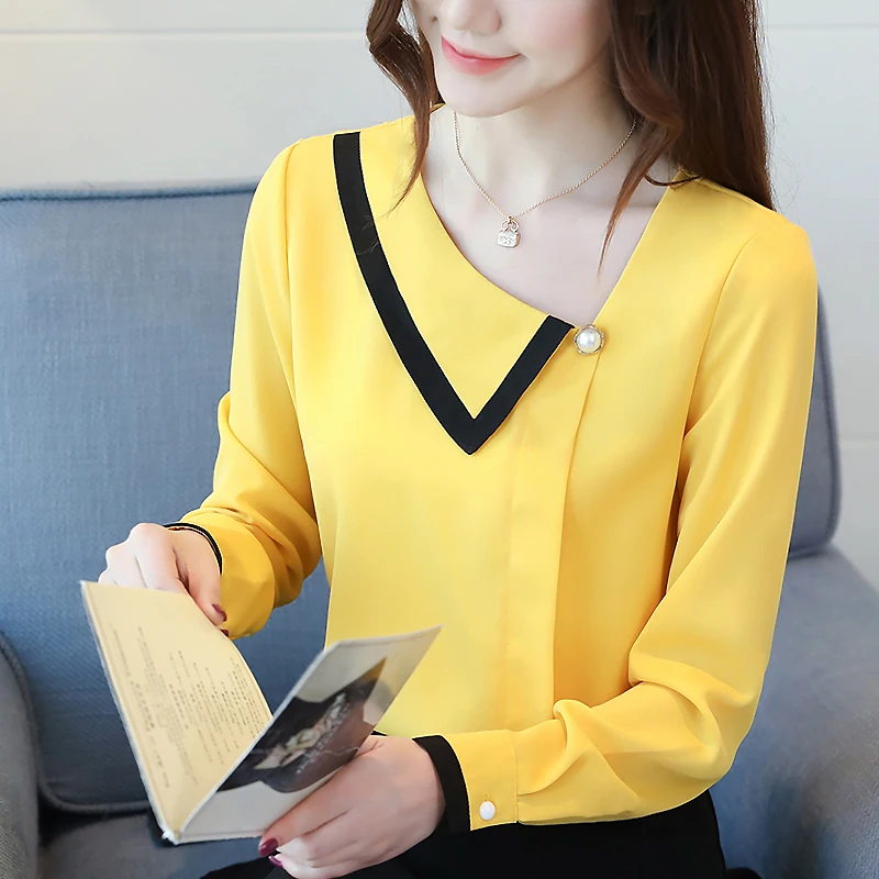 Korean Fashion Women Blouses Woman Chiffon Blouse Tops Plus Size Women Long Sleeve Solid V Neck Lady Shirt Blusas Mujer De Moda Korean Fashion Women Blouses Woman Chiffon Blouse Tops Plus Size Women Long Sleeve Solid V Neck Lady Shirt Blusas Mujer De Moda