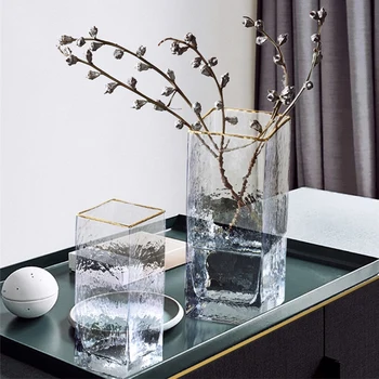 

Modern Design Glass Vase Home Decoration Accessories Flower Vase With Golden Rim Desk Plants Cup Figurines Wholesale Ornaments