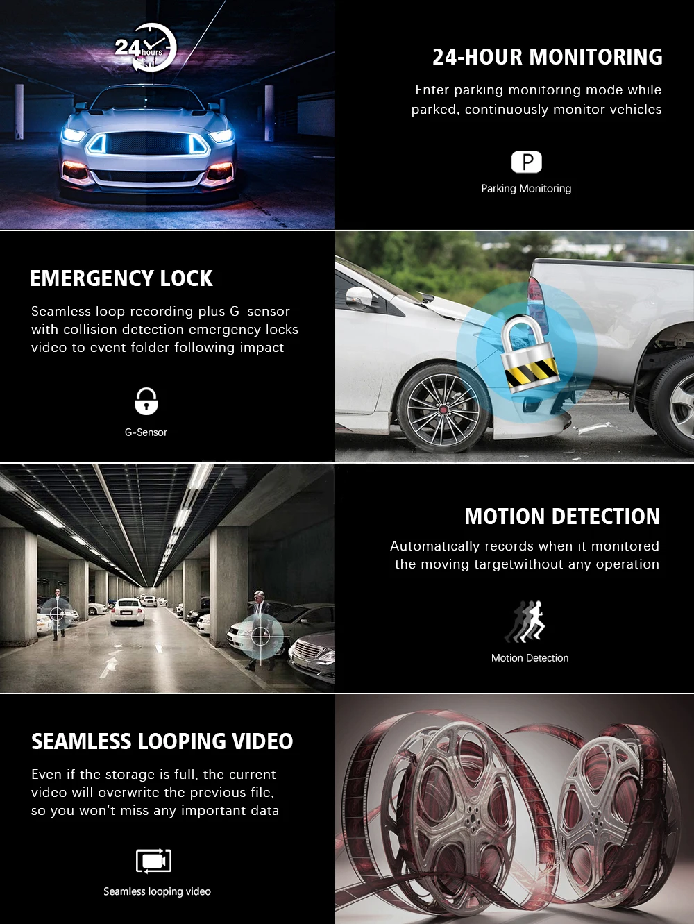 Non Brand FHD 1080P Night Vision Car DVR Camera Dash Cam Dual Record Hidden Video Recorder Dash Camera Parking Monitoring DashCam