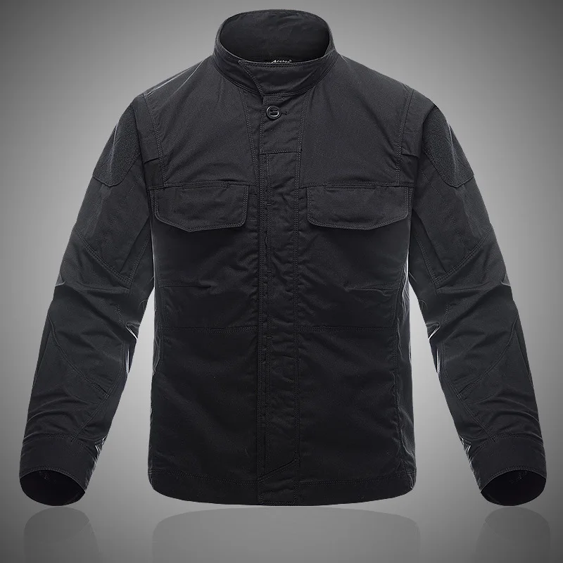 Military Tactical Long Sleeve Camouflage Shirt Men Spring Summer Cargo Shirt Army Soldiers Combat Multi-Pockets Uniform - Цвет: Черный