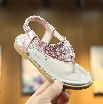

New Children Summer Sandals Baby Toddler Little Girls Sandals Pink Gold Silver Princess Shoes For Kids Girls Rhinestone Sandals