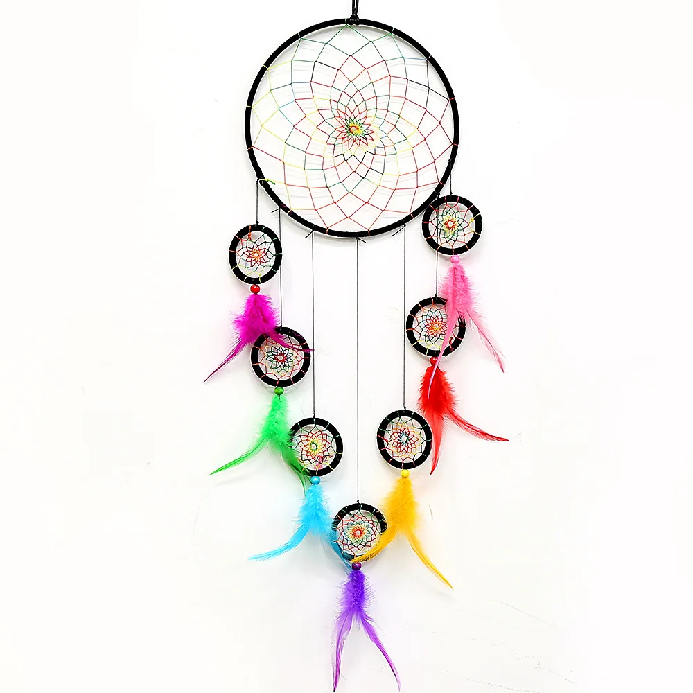 Feather Ornament Decoration Colorful Dream-Catcher Wind-Chimes Handmade Retro Indian Style Handmade Wall-Hanging Gift
