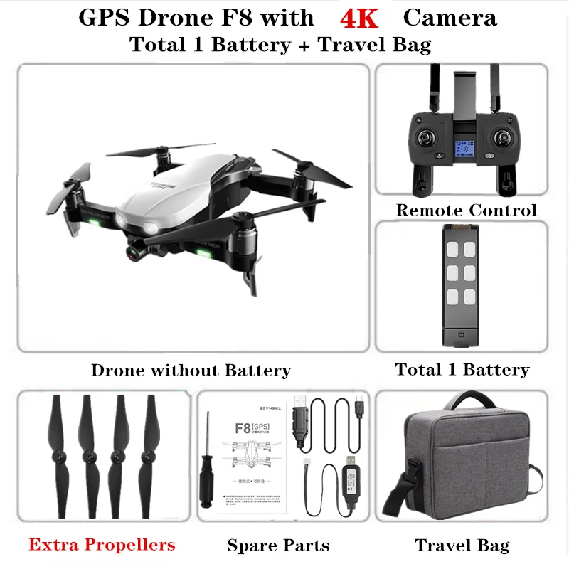 Радиоуправляемый Дрон F8 gps Дрон с Wifi FPV 4K HD камерой бесщеточный Квадрокоптер расстояние 1200 м Fly 27 Mins VS F11 K1 SG906 X12 Дрон - Цвет: 4K-Travel Bag-1