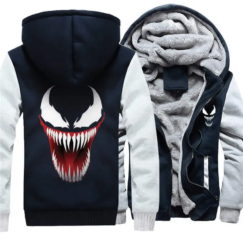 1 Venom/осенне-зимняя Плотная джинсовая рубашка с бархатной толстой застежкой-молнией и теплая куртка с капюшоном - Цвет: 1