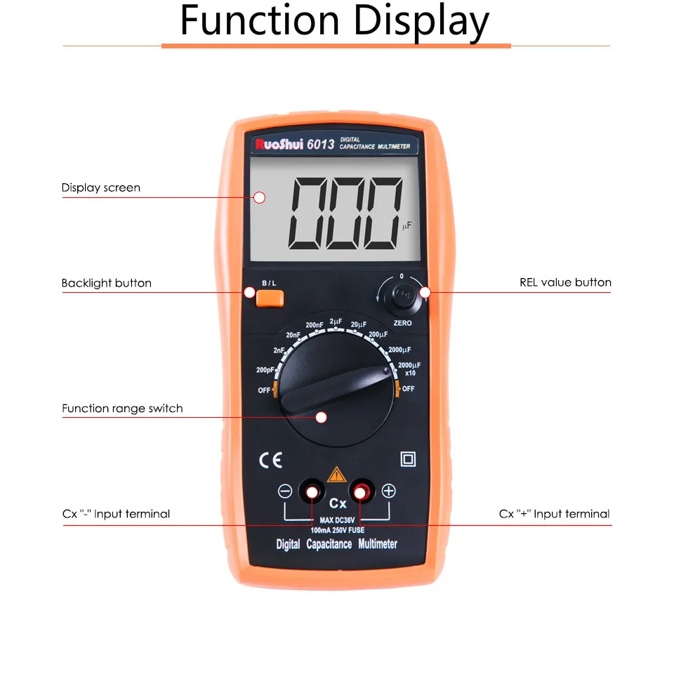 RuoShui 6013 цифровой измеритель емкости Высокоточный измеритель емкости ручной с 20000 мкФ дисплей индуктивности Тест LCR