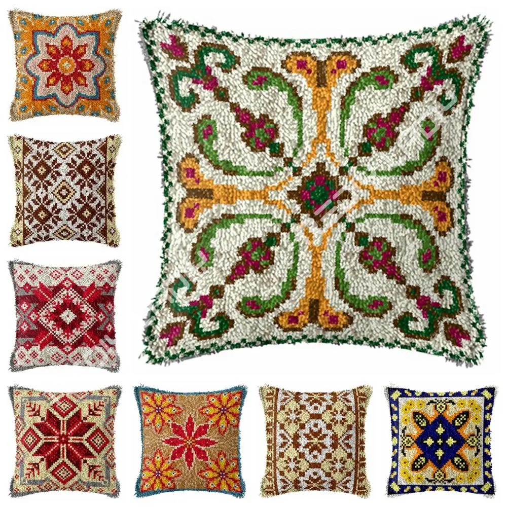 

Latch Hook Kits Mandala Pattern Cushion Cover Pre-Printed Canvas Yarn Crocheting Crafts Pillow Case Sofa Bed Pillows Home Decor