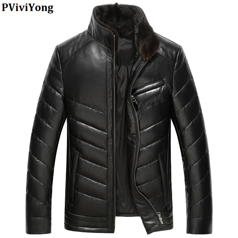 PViviYong winter high quality real leather jacket, sheepskin down jackets coat mink collar parka 16J5833
