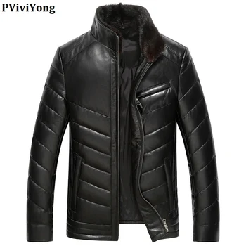 

PViviYong 2019 winter high quality real leather jacket, 100% sheepskin down jackets coat mink collar parka 16J5833