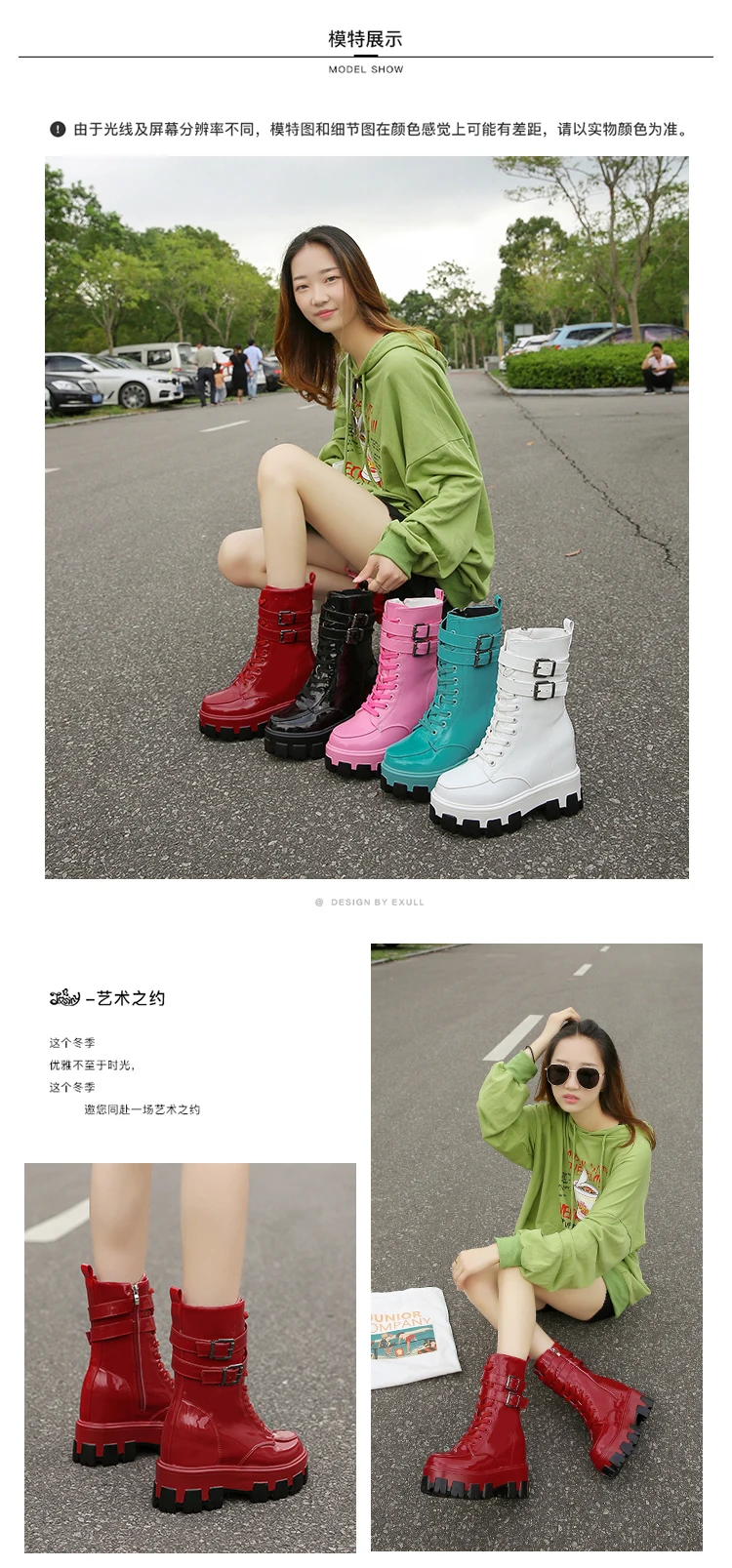 Fujin Women Mid Calf Boots Candy Color Fashion Girl Shoes Patent Leather Spring Autumn High Heels Boots for Woman Autumn Shoes