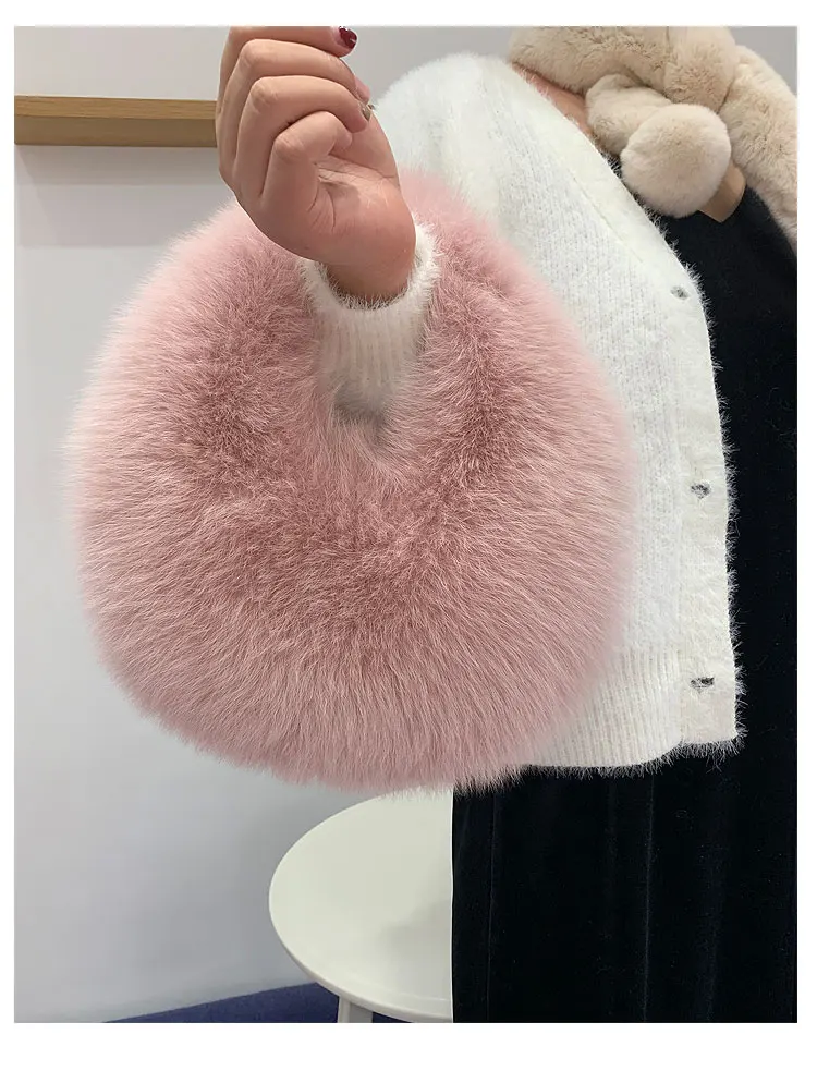 New Luxury Women Real Fox Fur Bag Messenger Fox Fur Chain Shoulder Bag Ladies hand Tote Handbag Crossbody leather Bags