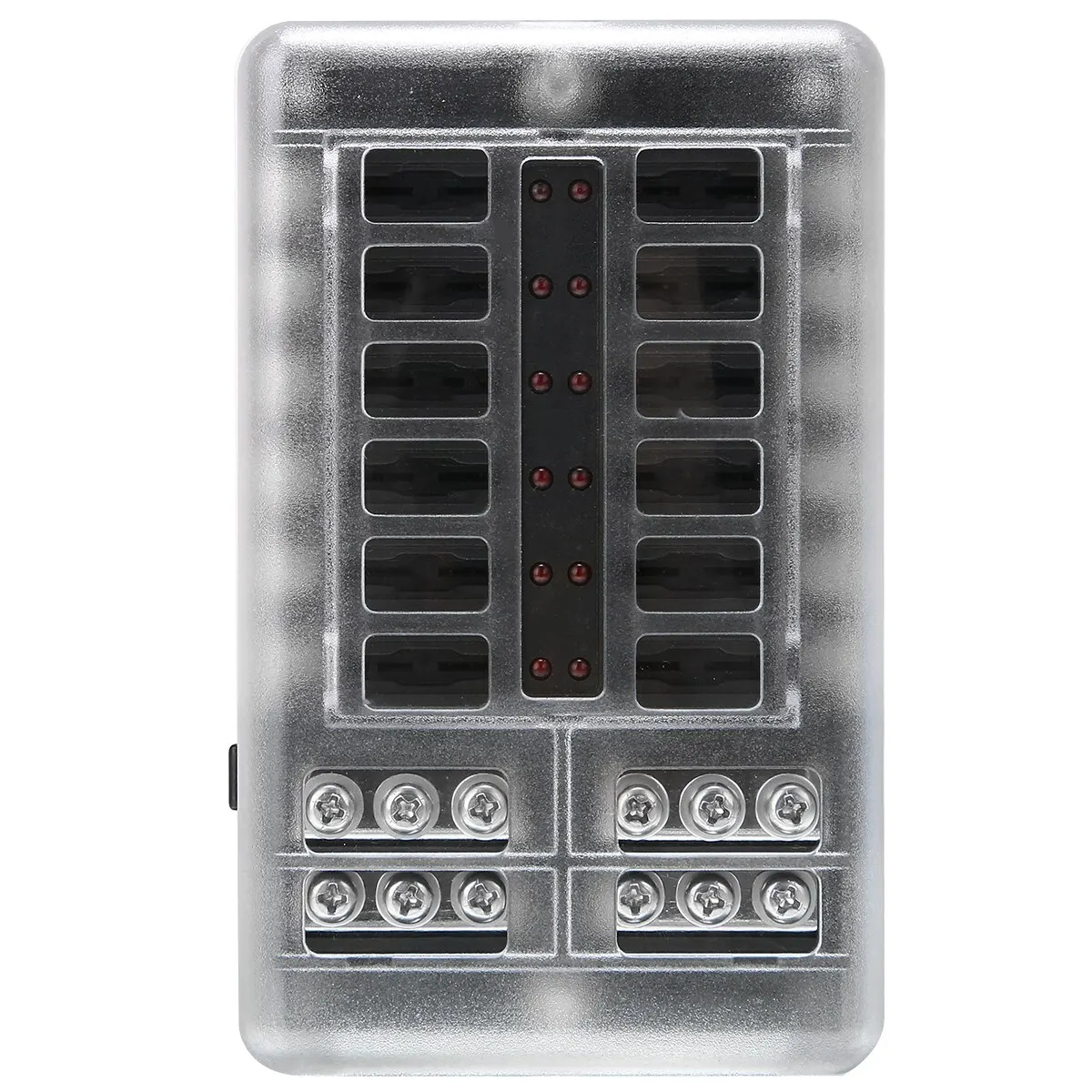 DC 12-32V 100A 12 Way Fuse Box Car Truck Boat Bus Power Distribution Block Double Busbars 12-way Fuse Box with screws&labels