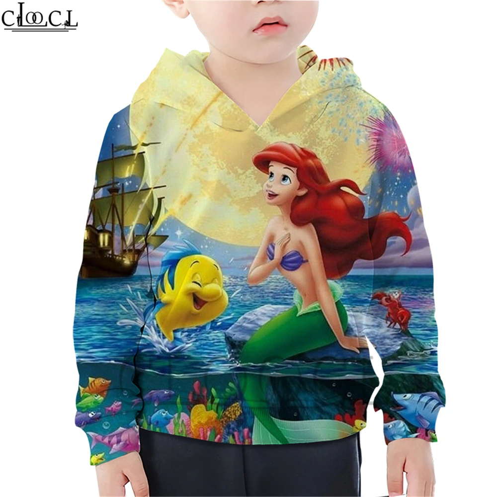  Kids Hoodie Baby Boy Girl 3D Print Mermaid Ariel T Shirt Children Clothing Cartoon Sweatshirt Casua