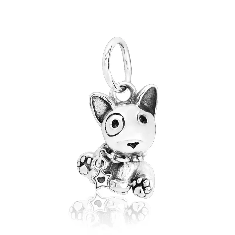 925 Sterling Silver Beads Sweet Cat,Bulldog, Bull Terrier,Labrador Puppy Charms fit Original Pandora Bracelets Women DIY Jewelry - Окраска металла: Bull Terrier Puppy