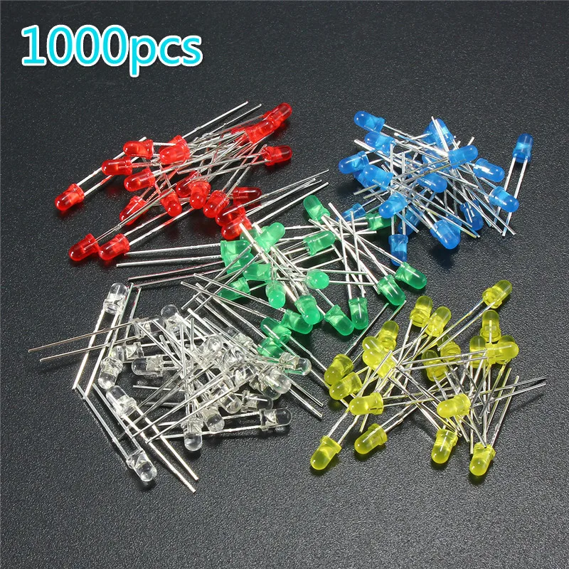 2 Box 1000pcs 3mm Led Diode Kit Ultra Bright Leds Lights Lamp Emitting