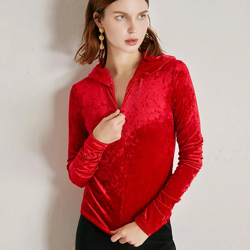 POKWAI Women's Hooded Coat for Autumn Long Sleeve Hooded Slim Pullover Design Coats