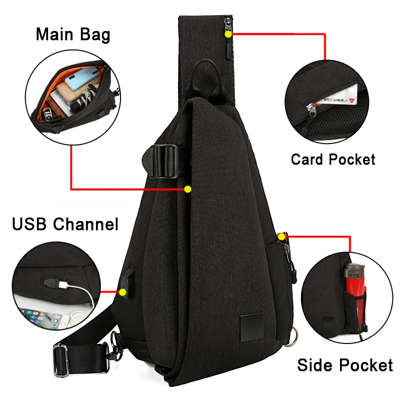 Мужская сумка-мессенджер на плечо из ткани Оксфорд, нагрудные сумки через плечо, повседневные сумки-мессенджеры, мужские многофункциональные сумки с зарядкой через usb, G178