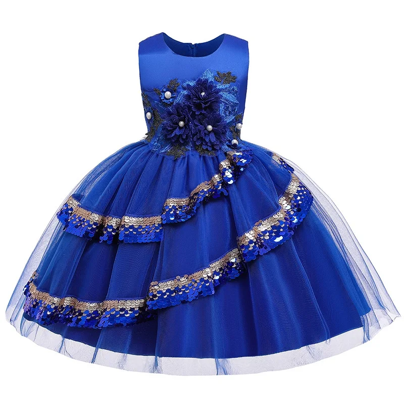 12 лет, Новое Детское платье-пачка принцессы с большим бантом для девочек, элегантное платье для дня рождения с цветами для девочек Рождественская одежда для маленьких девочек - Цвет: blue