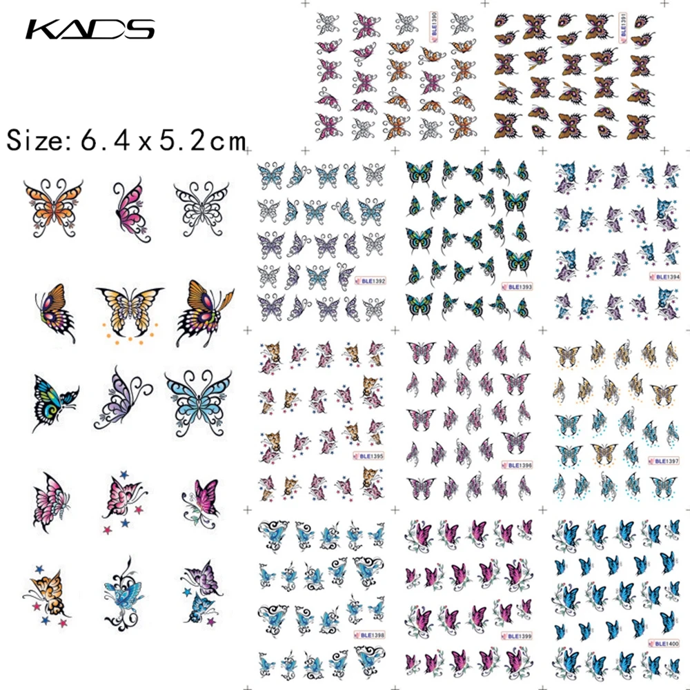 KADS 11 листов/комплект BLE1390-1400 Бабочка ногтей наклейка наклейка Серия водные наклейки nail art наклейки для ногтей воды таблички