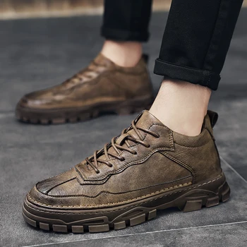 

Men Leather sneakers waterproof Casual Shoes vintage Male lace up genuine leather soft footwear street shoes lace-up hombres