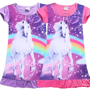 

4-10 Years Kids Girls Dress Children Cartoon Unicorn Horse Print Dress Girl Princess Dress Kids Summer Casual Dress