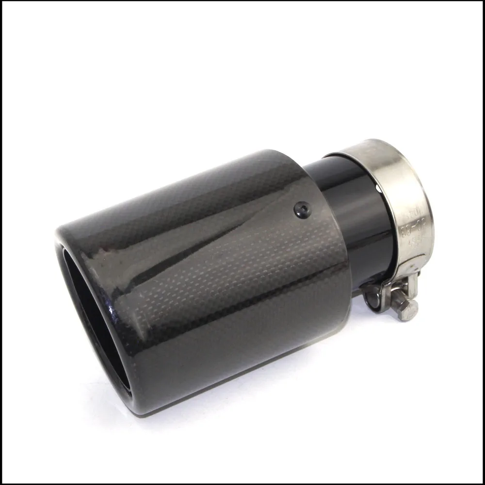  Carbon Fibre Glossy Car Styling Exhaust System Muffler Pipe Tip Crimping Universal Black Stainless 