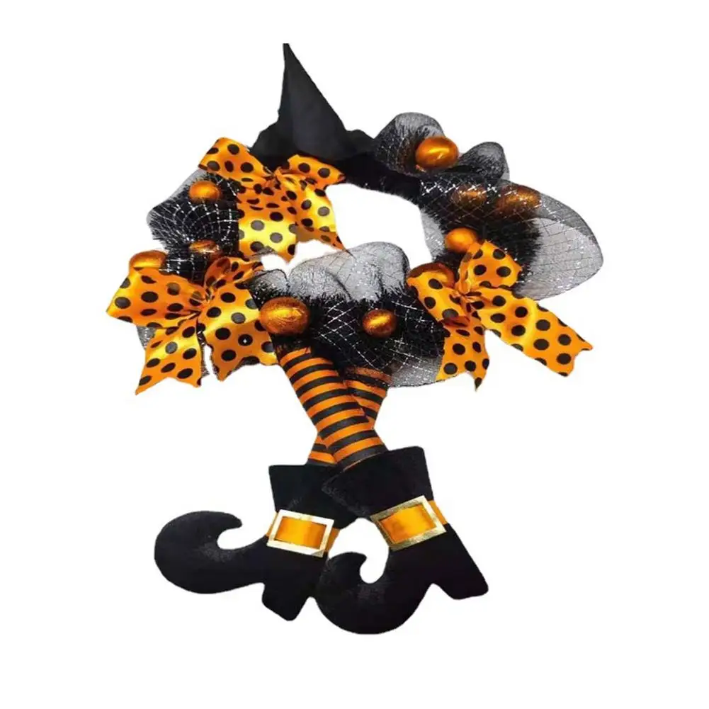 Halloween Wreath Door Hanging Decoration Witch Hat Leg Happy Home Party