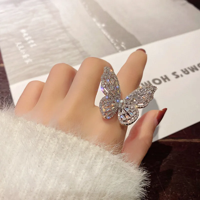 USTAR новые CZ кольца бабочки для женские блестящие, со стразами серебряные Регулируемые кольца женские ювелирные аксессуары Подарки