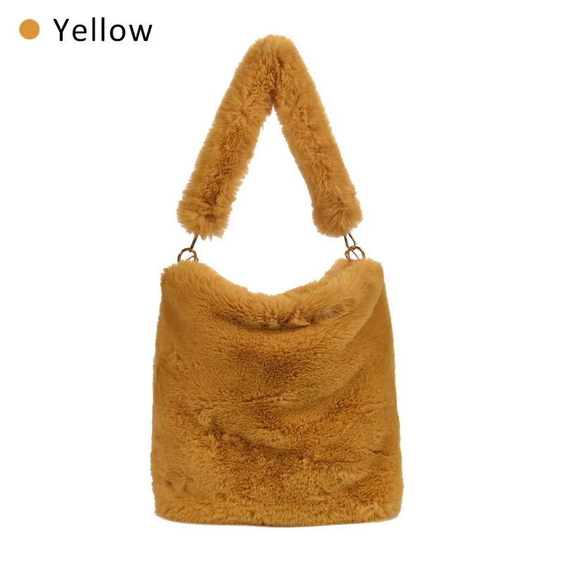 Puimentiua, Женская плечевая сумка-мешок, роскошный искусственный мех, плюшевая кроличья шерсть, сумка-тоут, Женский Топ, Корейская женская сумка на цепочке, сумки через плечо - Цвет: yellow