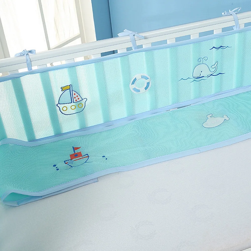 2PCS Cute Cartoon Baby Bed Bumper Breathable Washable Polyester Infant Crib Rail Mesh Bumper Cot Surround Pads Protector Liner