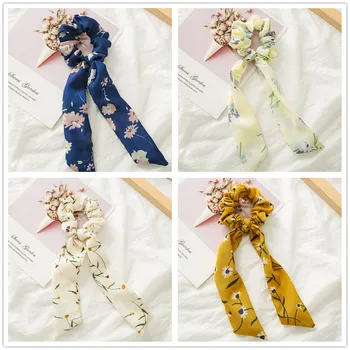 

Ponytail scrunchie hair ties Scarf Elastic Hair Rope for Women Hair Bow Ties Scrunchies Hair Bands Flower Print Ribbon Hairbands