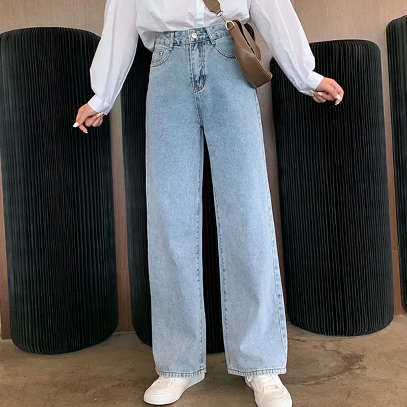Женские джинсовые штаны с высокой талией винтажные прямые широкие джинсы