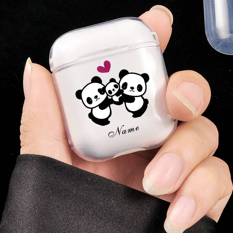 Прозрачные чехлы для Airpods Cute panda Custom Name прозрачные мягкие чехлы для AirPods Чехлы Защитные беспроводные наушники чехол