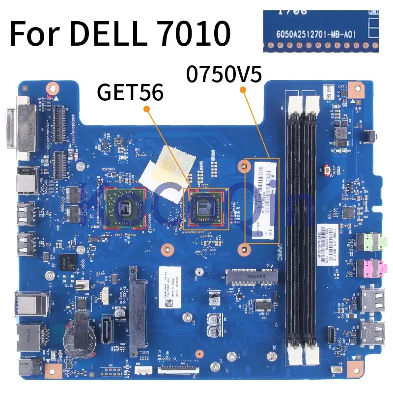 For DELL 7010 GET56 Notebook Mainboard 0750V5 6050A2512701 DDR3 Laptop Motherboard