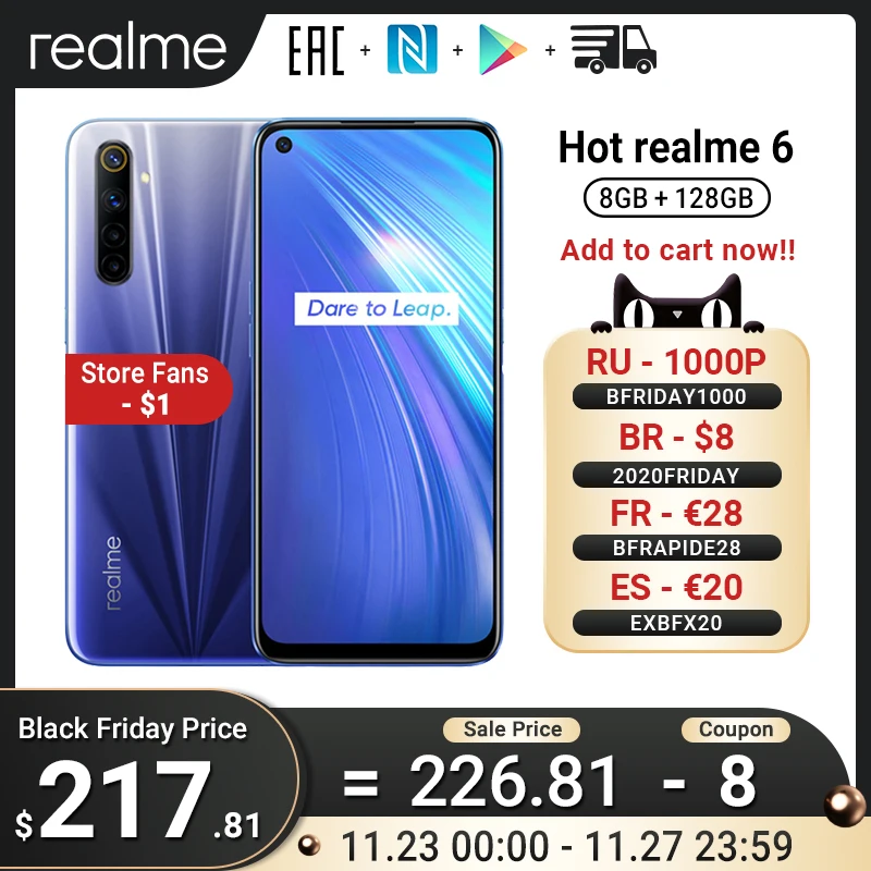 Global Version realme 6 8GB 128GB Mobile Phone