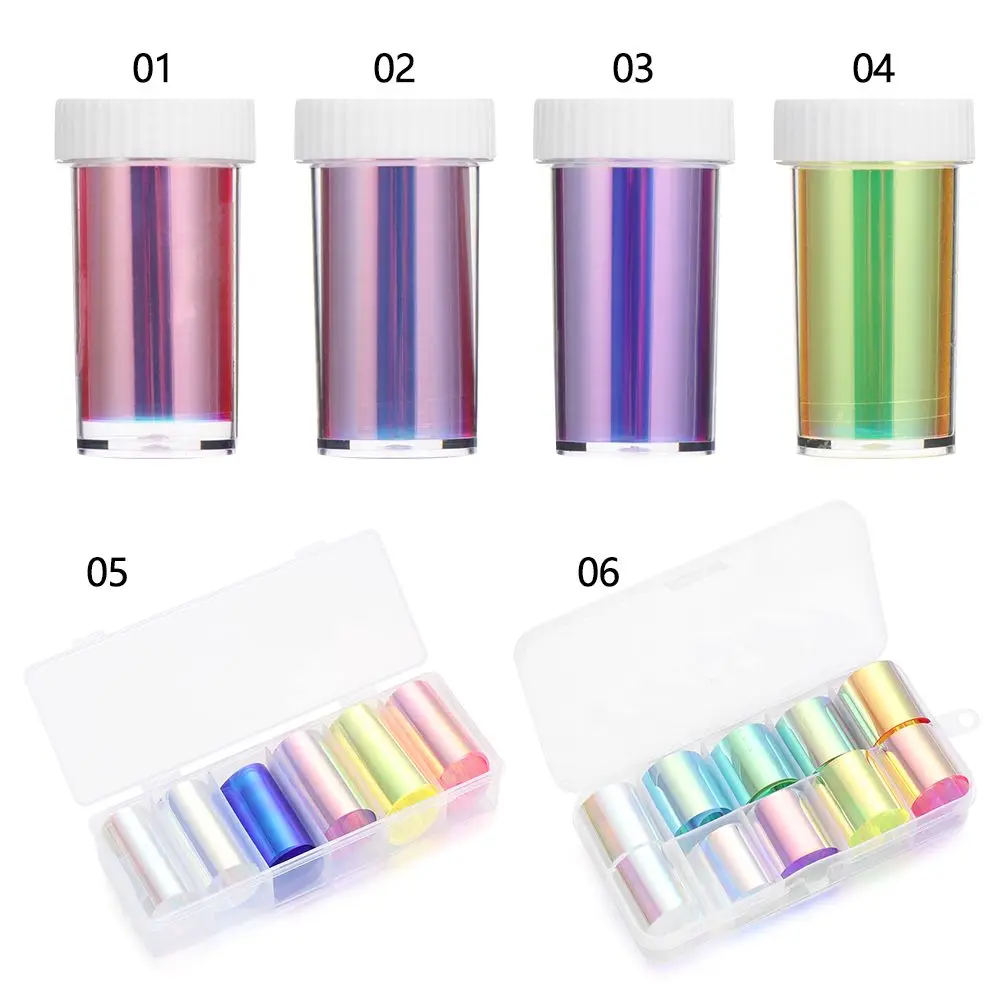 1/6/10 Rolls Aurora Film Nail Stickers Holographic Glass Paper DIY Foils Laser Broken Glass Shinning Transfer Tips Sticker 6
