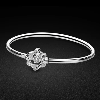 

New Women's Sterling Silver Bangle Chic Cubic Zircon Hexagonal Bangle Solid Silver Jewelry Wedding Bracelet Gift