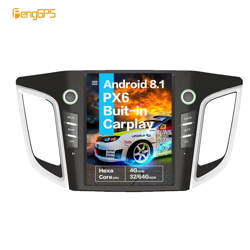10,4 ''Тесла Android 8,1 PX6 4+ 32 ГБ Голосовое управление встроенный CARPLAY автомобильный радиоприемник для HYUNDAI IX25/CRETA- gps навигация