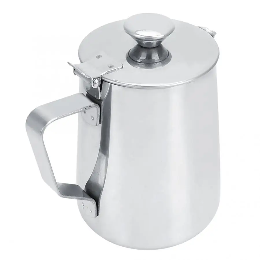 1000ml Stainless Steel Coffee Milk Frothing Cup with Lid for Latte Art Coffee Shop Use Stencil for Coffee