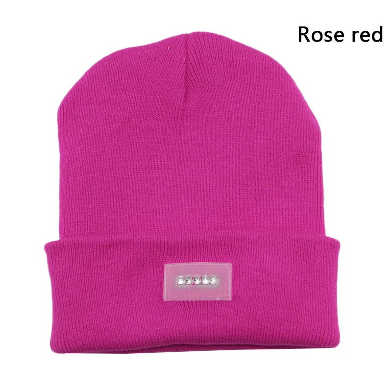 Rose Red 5 светодиодный фонарик унисекс шапка зимняя теплая Hands Free фонарик вязаная шапочка для альпинизма кемпинга 11 цветов ночной крючок - Цвет: Rose Red