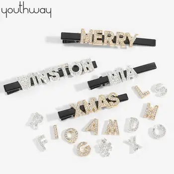 

CUSTOM Personalized Black hair clip hair accessories Rhinestone letter word haipins Styling Crystal hair clips for mom girls