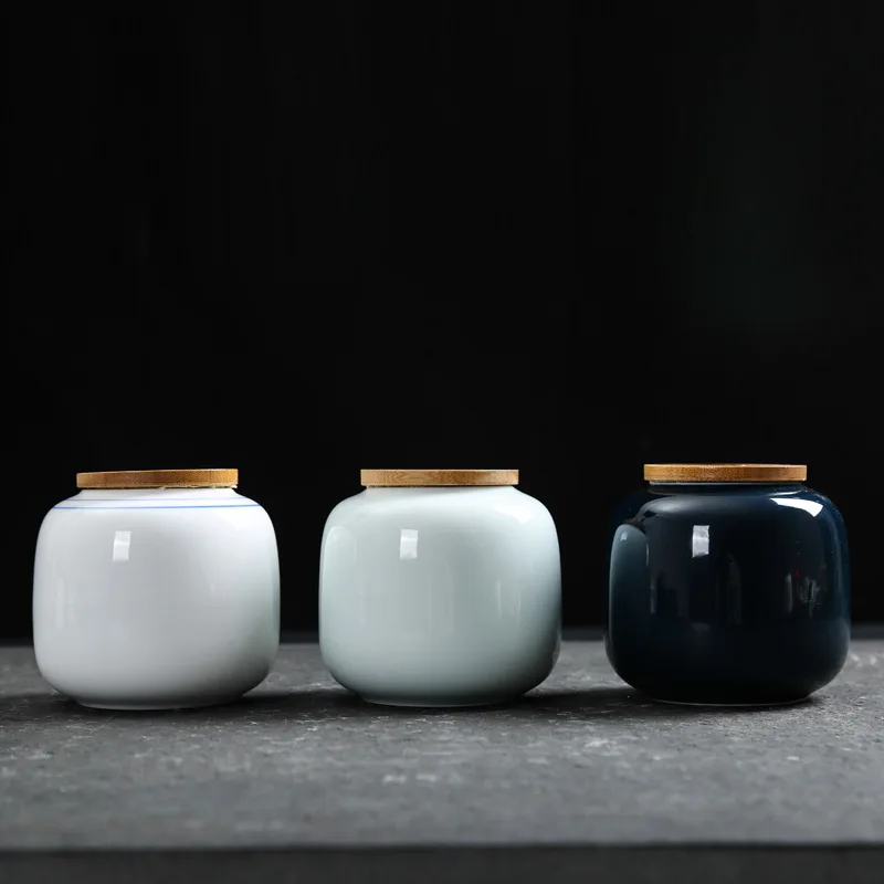 

Good Quality Ceramic Tea Caddy Coffee Jar Kitchen Nut Sealed Storage Tank Portable Tea Box Jingdezhen Porcelain Canister