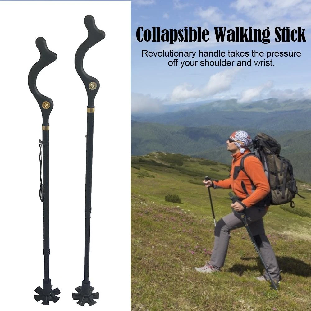 Black Old Man Walking Stick Magic Cane Adjustable Auxiliary Handle Trekking Pole