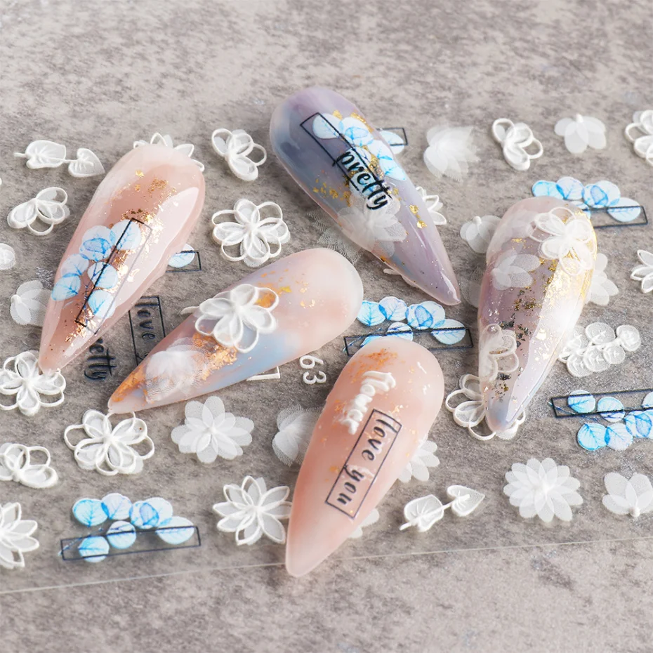 1PCS 5D Nail Stickers Flowers Lace Gel Decals Acrylic Engraved Sliders Embossed Foils Manicure Nail Art Decorations